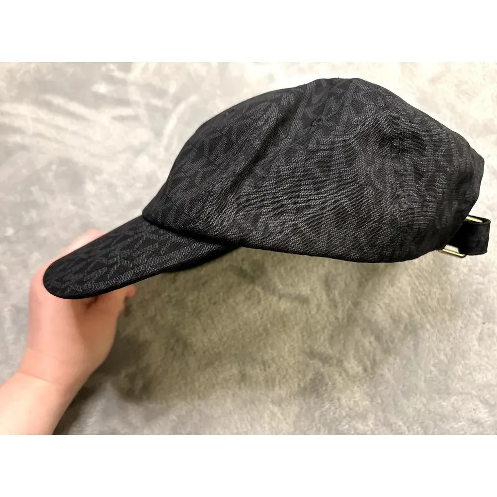 Michael Kors Womens Black Textured Jacquard Baseball Cap Hat OSFM Strapback EUC